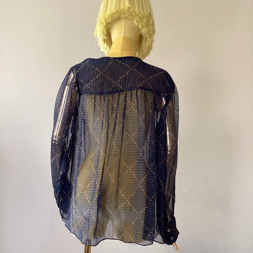 Etoile Isabel Marant Blue Sheer Blouse with Mandarin Collar - Picture 4 of 7